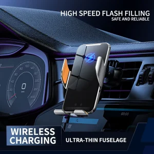 15W Electric Wireless Car Charger BSCI Certified Auto-Clamping Air Vent Smartphone Holder Stand ABS Material