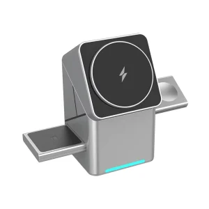 15W Fast Charging Auto-rotate Wireless Charger 3-in-1 Desktop Self-Spinning Strong Magnetic for Earphones Watch