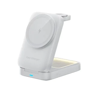 15W Foldable 3 in 1 Magnetic Wireless Charger Fast Charging Station with LED Light for iPhone 16 15 Apple Watch AirPods