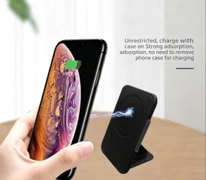 15W Magnetic Wireless Charger PU Leather Card Holder Foldable Kickstand Portable Back Clip Charging Pack for 12/13/14/15 Pro Max