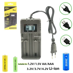 18650 26650 14500 16340 Lithium Battery 4.2V LCD Screen Plug-In Dual-slot Charger Zero-Volt Startup LED Illumination Camera