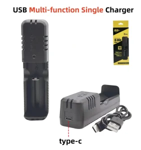 18650 26650 Fast Charging Battery Charger USB Type C Single Slot Zero Volt Startup LED Free Smart Watch Microphone Camera