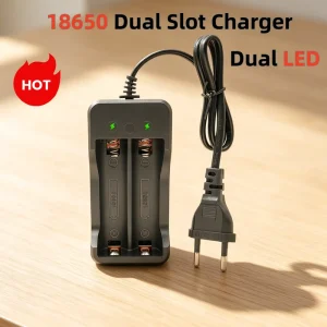 18650 Dual Slot Battery Charger EU Plug Dual LED Independent Charging Fast for 3.7V Lithium Ion Batteries Home Travel Use