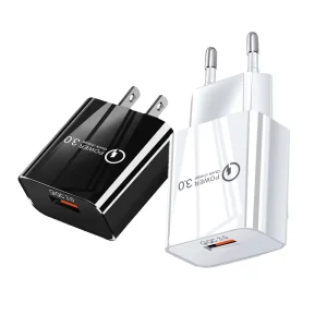18W 5V 3A USB Wall Quick Charger QC3.0, Travel Fast-Charging Power Adapter, EU/US Plugs, for Mobile Phones