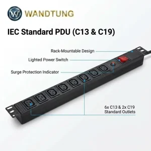 19” 1U Power Distribution Unit Rack Mount 8 Outlet with Surge Protector Copper Core for Network Cabinets IEC
