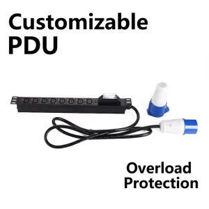 19-Inch 1U 32A Circuit Breaker Universal PDU Socket with 8 Locking Outlets Power Distribution Unit