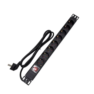 19 Inch 1U 8 Way German Socket PDU with Switch Rack Mount Power Distribution Unit for Server Cabinet