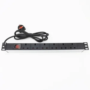19 Inch 6 Way Industrial PDU Power Distribution Unit UK Type with 6 AC Outlets Extension Socket Copper & Plastic Material