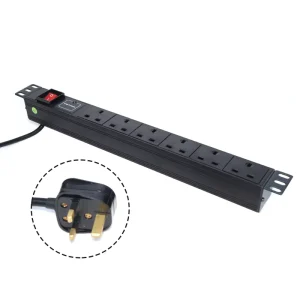 19 Inch Horizontal PDU 1.0U Back Input 6-Way UK Socket Power Distribution Unit with Surge Protection