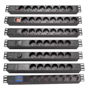 19″ Standard 16A Schuko Type Rack PDU 240V Cabinet Sockets German 8 Port Power Distribution Unit for Data Centers