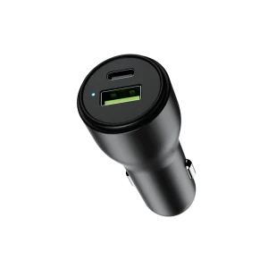 1A1C Black Car Charger PD30W PPS33W QC18W USB-C Cigarette Lighter Adapter for iPhone 17 Android Phones 12V-24V