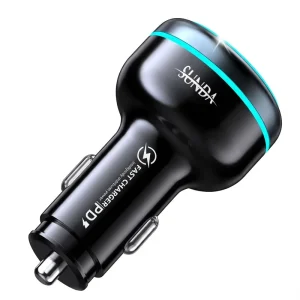 1A2C 230W Car Charger PD140W PD45W QC45 USB-C Cigarette Lighter Adapter with Dual Blue Light Rings