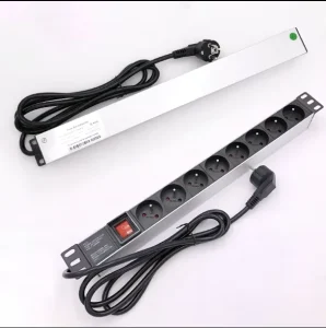 1U 19 Inch 8 Way Port EU French Type Rack Mount PDU Aluminium Plastic Power Strip Distribution Unit