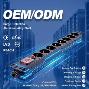 1U 19 Inch 8 Way Schuko Type Rack Mount PDU with On-Off Switch CE RoHS Certified for Server Rack Data Center Network Cabinet