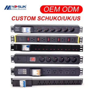 1U 19 Inch Rack Mount 6 Way Universal Schuko German UK US FR Power Distribution Unit PDU With Surge Protector For Data Center