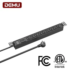 1U 19″ Rack Power Distribution Unit 9 Way US Standard PDU with Surge Protection 900J & 15A Circuit Breaker for Network Cabinet