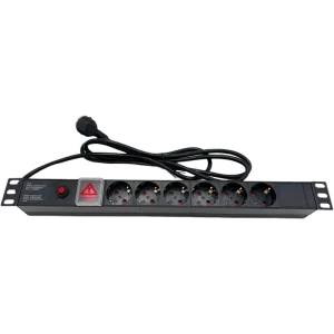 1U 19inch 6 Sockets Germany Type Power Distribution Unit with Overload Protection for Network Cabinet and Data Center