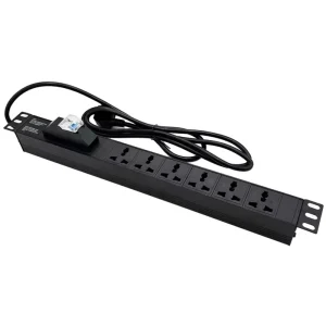 1U 19inch 6ways Universal Type Aluminium Alloy Shell Power Distribution Unit with 1P Circuit Breaker for Cabinet