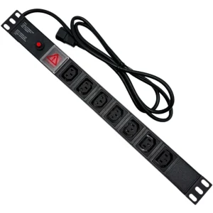 1U 19inch 7 Sockets IEC C13 Type 250V 10A Distribution Box with Overload Protection for Network Cabinet and Data Center