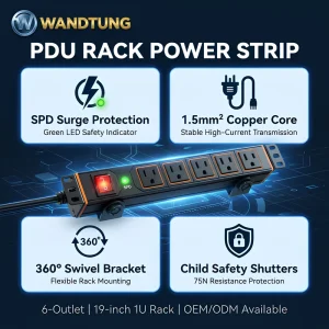 1U 8 Way Power Distribution Unit 19 Inch USA German IEC Type Server Rack Mount with Surge Protector