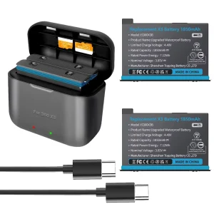 2 Packs 360 X3 Batteries with Charger Hub for Insta 360 ONE X3 Battery 1800mAh Insta 360 X3 Accessories with Misro Card Slots