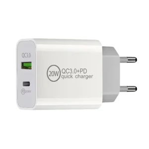 2 Port USB C Charger PD3.0 20W USB C and USB A Ports Power Supply with Power Delivery Quick Charge 3.0 18W for iPhone Android