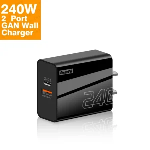 2-Port USB-C PD Charger 240W Quick Charge 5.0 Type-C USB Fast Charging Adapter for Phones