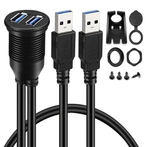 2 Ports USB 3/2.0 Extension Cable Flush Mount Car Truck Boat Motorcycle Dashboard Panel Adapter