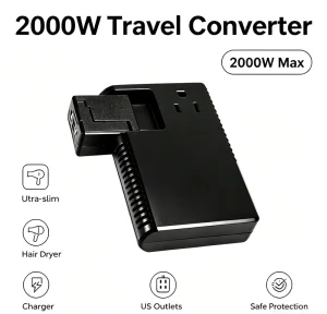 2000W Patented Voltage Converter USB-C USB-A Ports Universal Travel Adaptor for Laptop Camera Travel Adapter