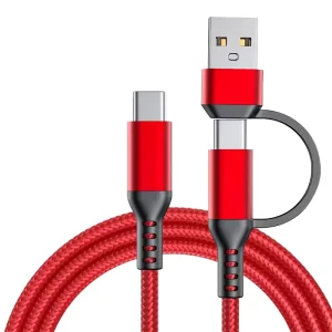 2-in-1 USB-C + USB-A Nylon-Braided Fast-Charging Cable 3A 60W for iPhone 15/16 with Pure Copper Conductor
