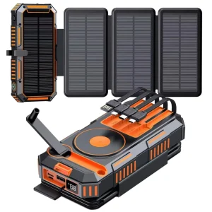 20000mAh Magnetic Foldable Solar Power Bank with Built-in Cables Wireless Charging Fast Charging Waterproof Portable