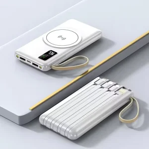 20000mAh Magnetic Wireless Power Bank with 4 Built-in Cables & Lanyard Portable Spare Battery Pack for Phones Earphones Watch