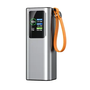 20000mAh Power Bank 100W Fast Charge Retractable Cable TFT Display Bright LED for Multiple Devices