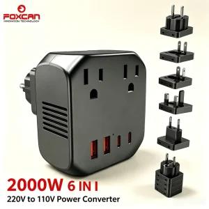 2000W Travel Converter Multi Plug Adapter 2USB C+2USB A Charger PD Fireproof Material Travel Voltage Converter