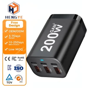 200W/30W 6-Port GaN USB-A and USB-C Fast Charger for Laptops and Cell Phones