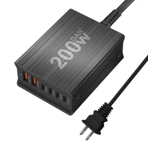200W 4-Port USB-C and 2-USB PD QC Fast Charger, 5V3A Output, OTP Protection, Universal AC Adapter