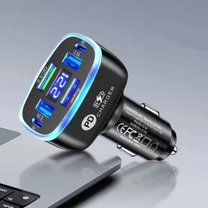 200W 6 Port USB-C PD Car Charger Type C Fast Charging Phone Car Adapter Digital Display Quick Car Adapter Type-C Car Charger