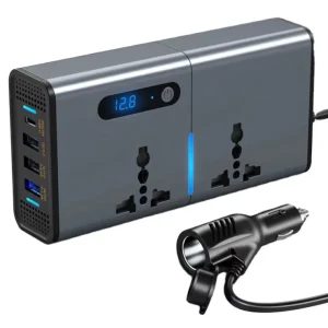 200W Car Inverter, 4 USB Charging Ports, 12V/24V to 220V, Laptop Charger