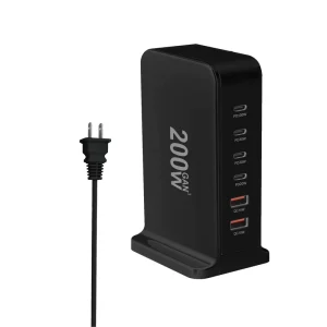 200W GaN 4 USB C 2 USB A Power Supply Adapter 6 Ports EU US UK AU Plugs PD 30W Fast Charger for Desktop Laptop