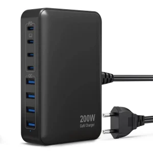 200W GaN Charger Adapter Multi Port USB Charger Station 4C 4A USB Power Delivery SCP Compatible for Phone Laptop