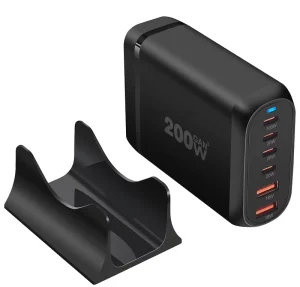 200W Gallium Nitride 6 Port Charger Block Desktop Fast Charging Dock with Detachable Holder PD QC Multi Device Power Adapter