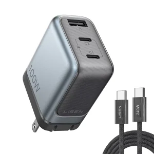 2026 100W 3 Port Include 240W Cable GaN USB C Charger Foldable Power Adapter for MacBook Laptop Travel Outdoor