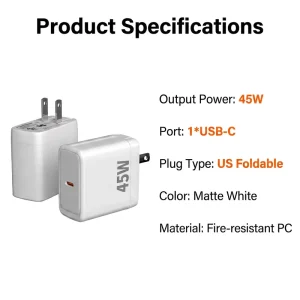 20V 2.25A 45W PD GaN Fast Charger for Laptop Phone