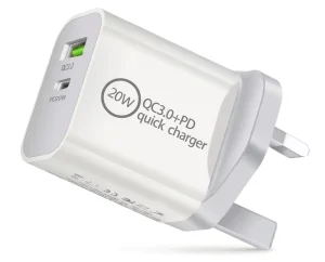 20W Dual Port PD QC 3.0 Fast Charger Wall Charger USB C USB A UK EU US AU Multi Plug USB C Phone Chargers