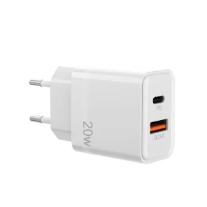 20W Dual Port PD QC3.0 Fast Charger EU UK Plug Type C Wall Charger Adapter for iPhone 14 15 16 Android Smartphone