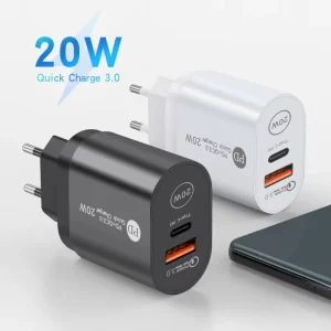 20W Dual Port USB Wall Charger Type C Fast Charging QC 3.0 PD Charger Adapter