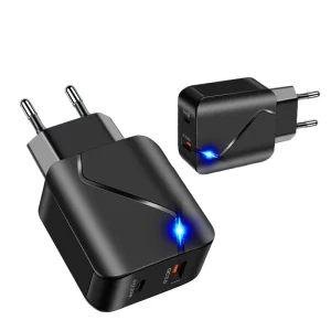 20W Dual USB PD and QC3.0 Fast Charger with US/EU Travel Adapter