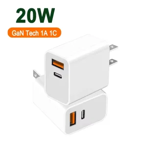20W PD Dual USB-C/A Compact Wall Charger with OTP and OVP Protection