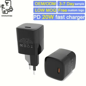 20W PD Fast Charger Type-C Port CE Certified Mini Compact Fixed Pin Wall Charger Adapter PC Fireproof Material for Mobile Camera