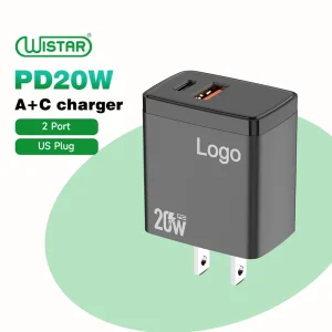 20W PD Fast Charger US Plug A+C Dual Port for Smart Watch Phones Tablets Earphone Camera Compact Wall Adapter